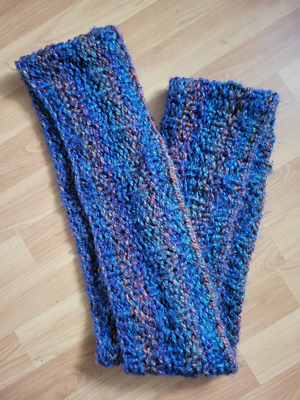 Handmade Chunky Multi-Color Blue Knit Scarf